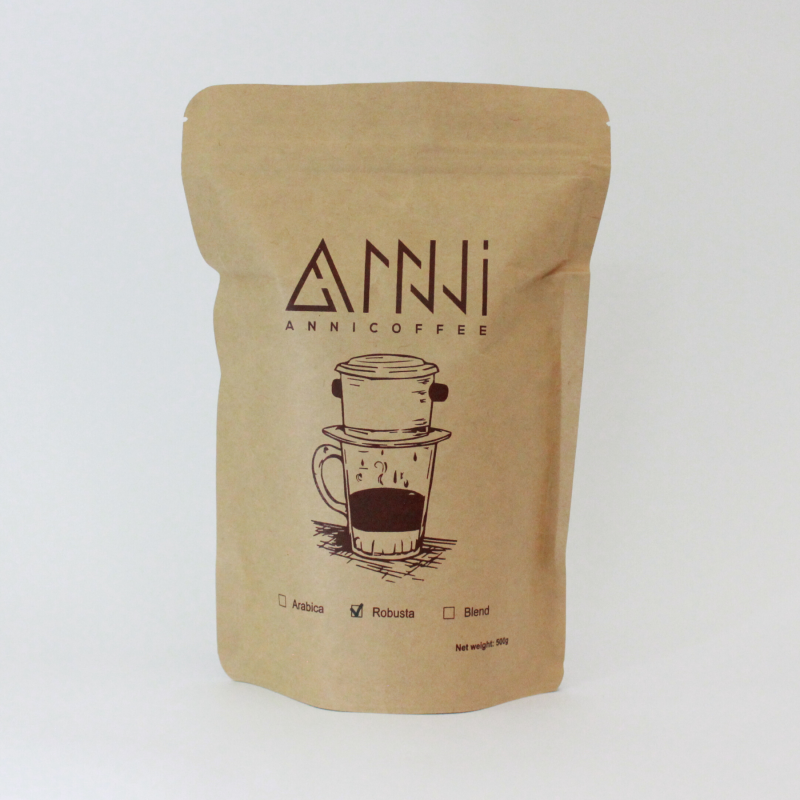 Cà phê Robusta nguyên chất ANNI COFFEE - Cafe rang mộc đậm đà, tỉnh táo tức thì (Gói 500g) - Gu Việt truyền thống pha phin, pha máy
