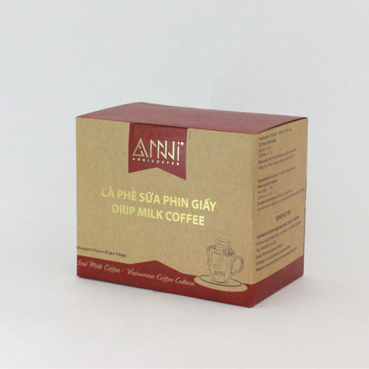 Cà phê sữa phin giấy ANNI COFFEE - Cafe sữa túi lọc Drip Coffee nguyên chất (Hộp 10 gói kèm đường sữa) tiện lợi văn phòng, du lịch