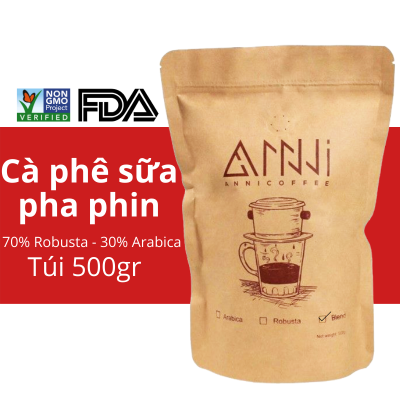 500GR Cà phê sữa ANNI COFFEE Buôn Mê Thuột - Lâm Đồng (Bột/Hạt) - Có vị đắng nhẹ, thơm vừa, vị chua thanh cuốn hút
