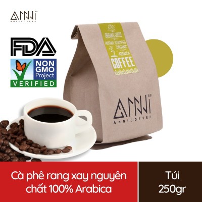 Cafe rang xay 100% cà phê Arabica mộc nguyên chất Cầu Đất - Lâm Đồng ANNI COFFEE (250gr) - Vị ít đắng, thanh dịu, chua