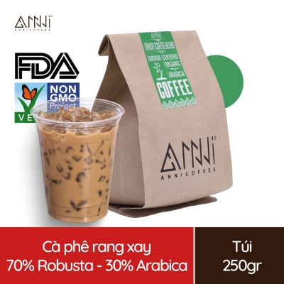 Cafe rang xay nguyên chất Buôn Mê Thuột - Lâm Đồng ANNI COFFEE (250gr) - thích hợp khi dùng để pha cà phê sữa chuẩn gu