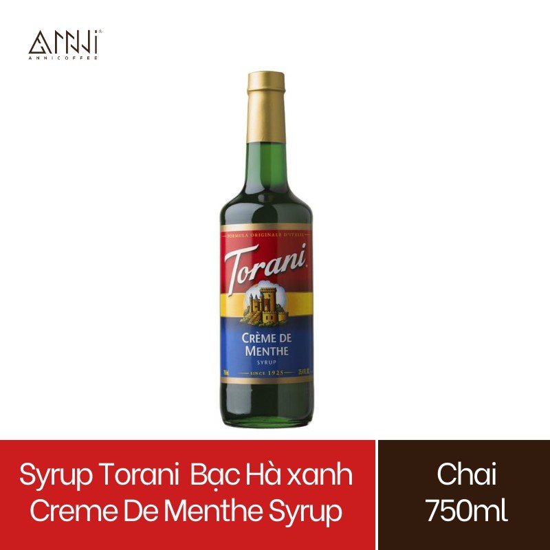 Syrup Torani Chai thủy tinh Hương Bạc Hà xanh (750ml) - Nhập khẩu Mỹ - Torani Creme De Menthe Syrup, Siro Bạc Hà xanh