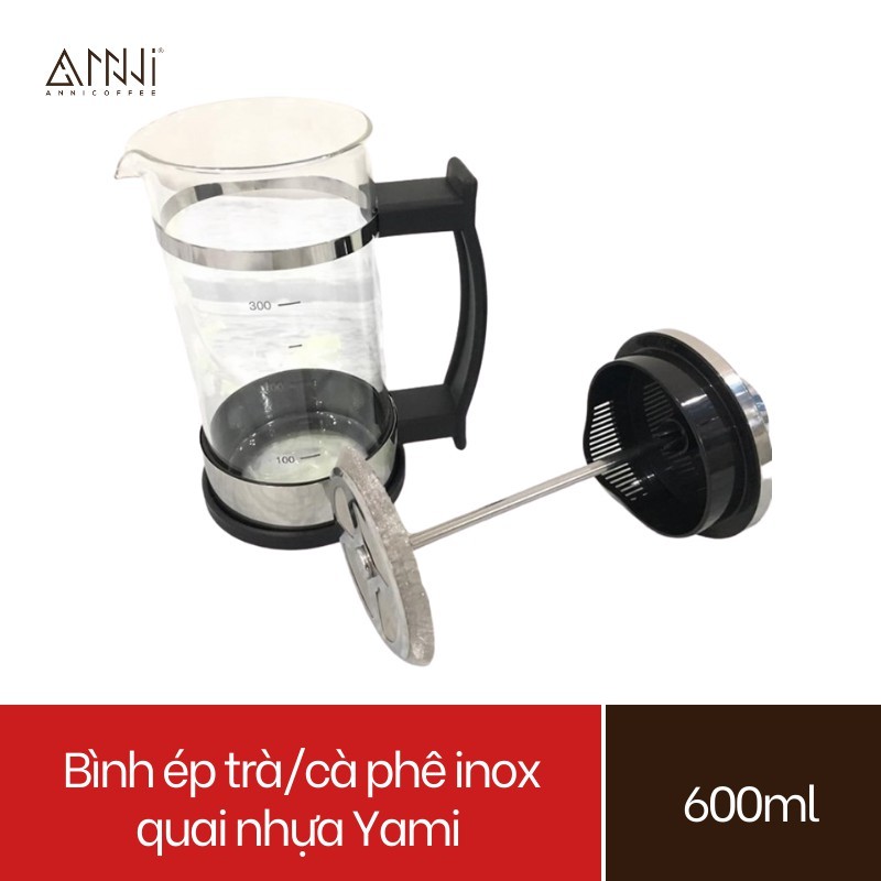 Bình ép pha trà và cafe Inox quai nhựa Yami (600ml) Chất liệu Inox cao cấp, bền, đẹp - Bình pha cà phê kiểu Pháp